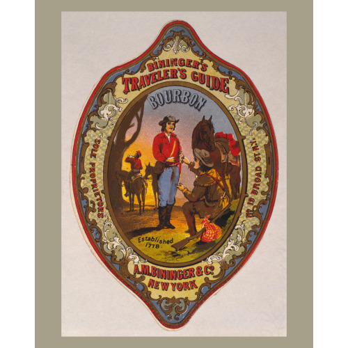 Bininger's Traveler's Guide Bourbon, A.M. Bininger & Co., New York, 1861