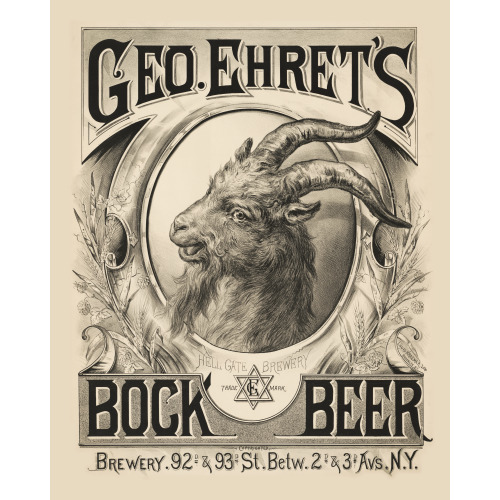 Ehret Hell Gate Brewery, Bock Beer, New York City, 1888